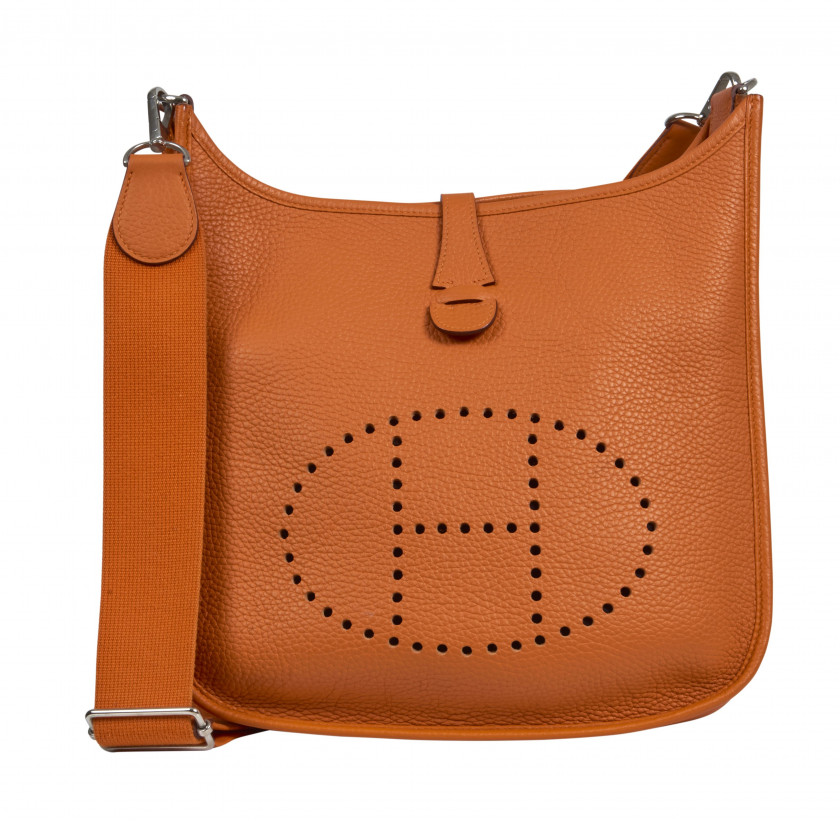 HERMÈS 2014  Sac ÉVELYNE 29 Taurillon Clémence orange Garniture métal argenté palladié  ÉVELYNE 29 bag Orange tauril...