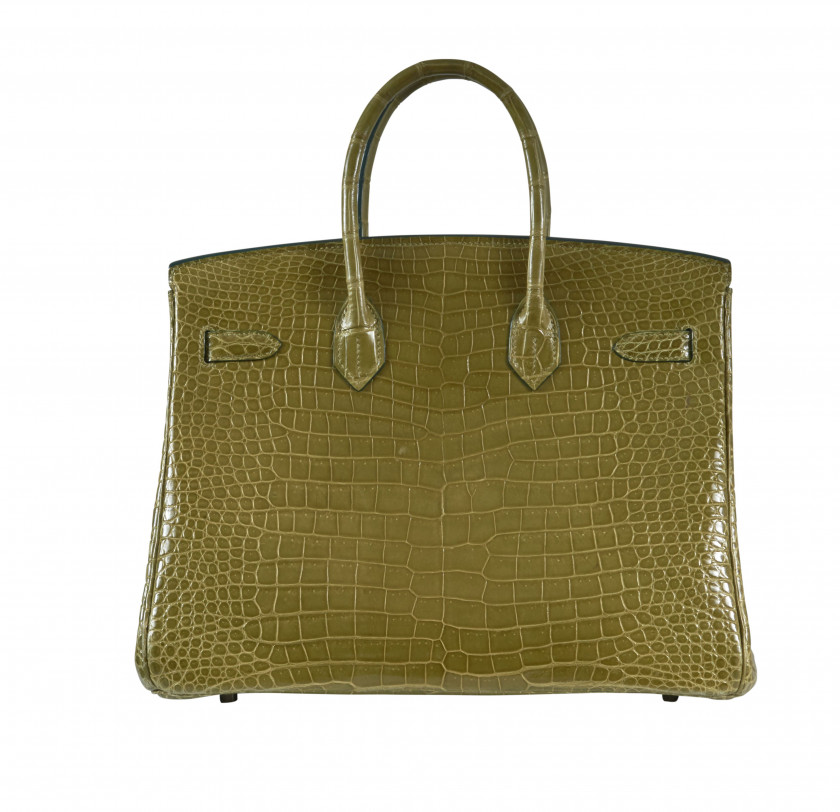 HERMÈS 2011  Sac BIRKIN 35 Crocodile d'estuaire lisse vert (Crocodylus porosus) II/B Garniture métal argenté palladié R...