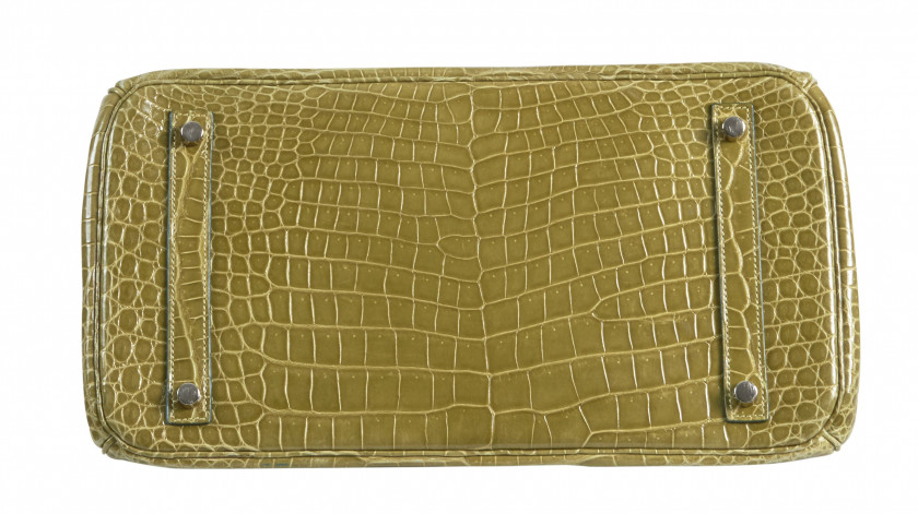 HERMÈS 2011  Sac BIRKIN 35 Crocodile d'estuaire lisse vert (Crocodylus porosus) II/B Garniture métal argenté palladié R...