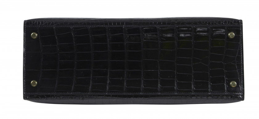 HERMÈS  Sac KELLY Sellier 35 Crocodile d'estuaire noir (Crocodylus porosus) II/B Garniture métal plaqué or  KELLY Sellie...