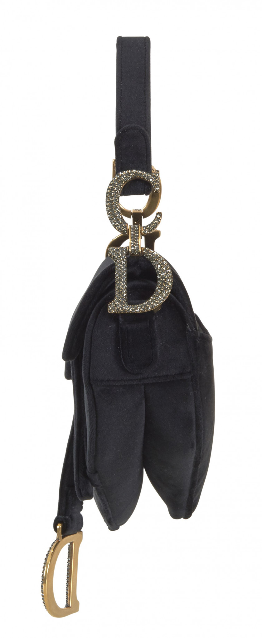 CHRISTIAN DIOR  Sac SADDLE Mini Velours noir Garnitures en métal doré strassé Dimensions : 20 x 15 x 6 cm  Mini SADDLE...