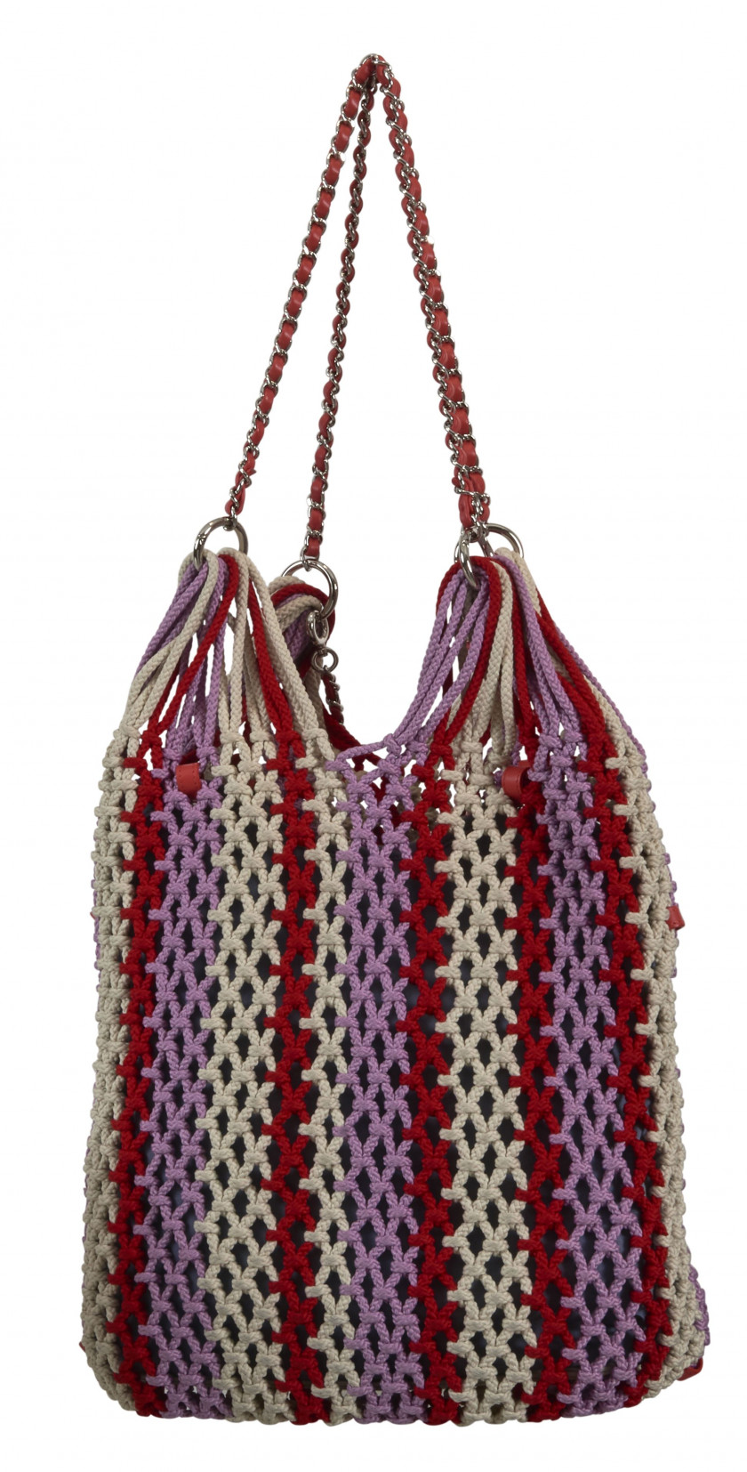 CHANEL Printemps-été 2019  Sac CABAS Filet tricolore Mini sac à rabat en cuir matelassé corail Anses chaînes Garniture...
