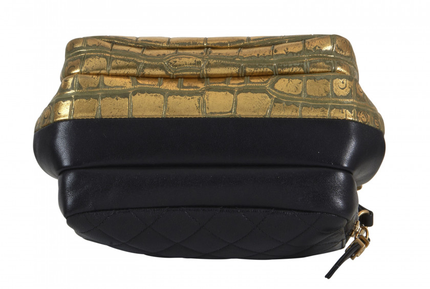 CHANEL Métiers d'Art 2018/19 Paris-New York  Sac Cuir embossé doré d'un côté et matelassé noir de l'autre Anse chaîne Ga...