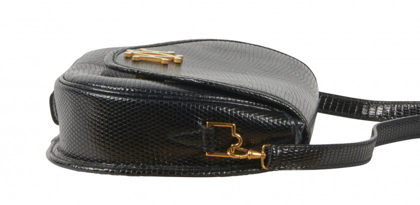 HERMÈS Circa 1985  Sac LIFT Varan du Nil noir (Varanus niloticus) II/B Garniture métal plaqué or  LIFT bag Black liz...