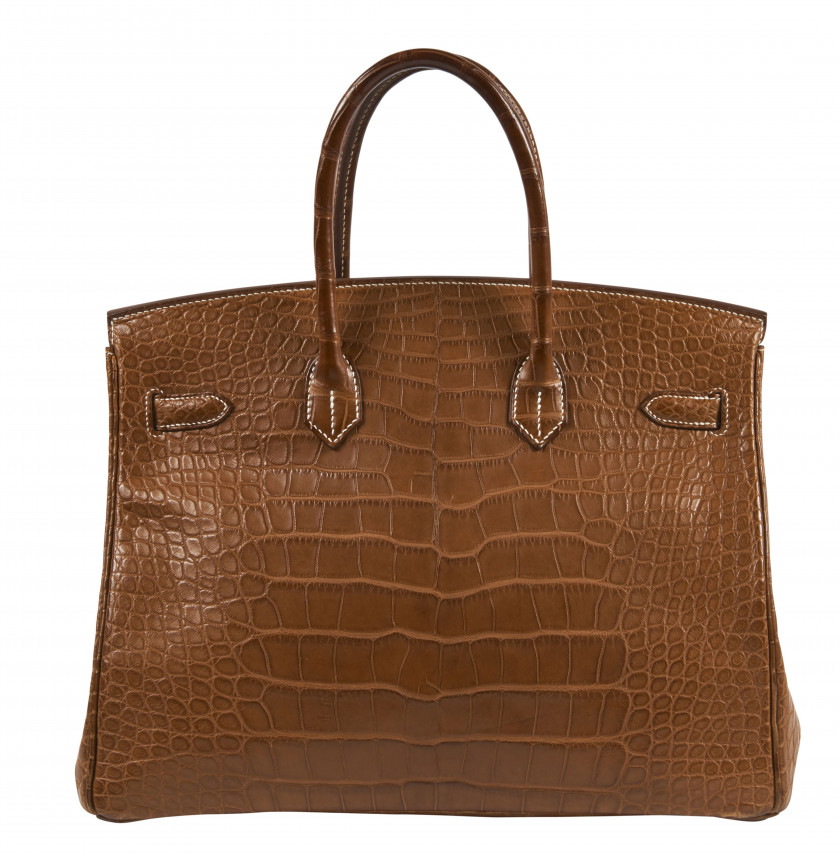 HERMÈS 2012  Sac BIRKIN 35 Alligator mat Fauve (Alligator mississippiensis) II/B Piqué sellier blanc Garniture métal arg...