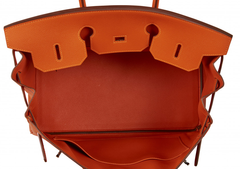 HERMÈS 2017  Sac BIRKIN 35 Veau Epsom Feu Garniture métal argenté palladié  BIRKIN 35 bag Feu Epsom calfskin leather...