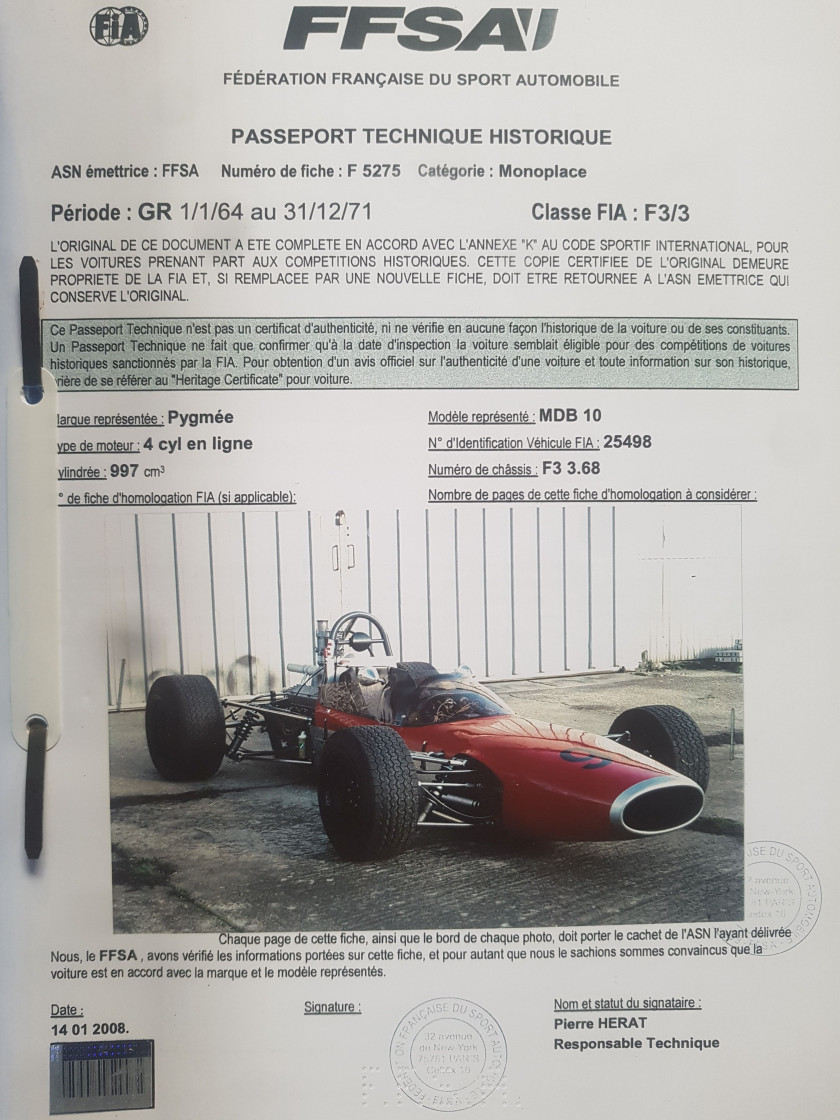 1968 Pygmée Formule 3 1000 cm3  No reserve