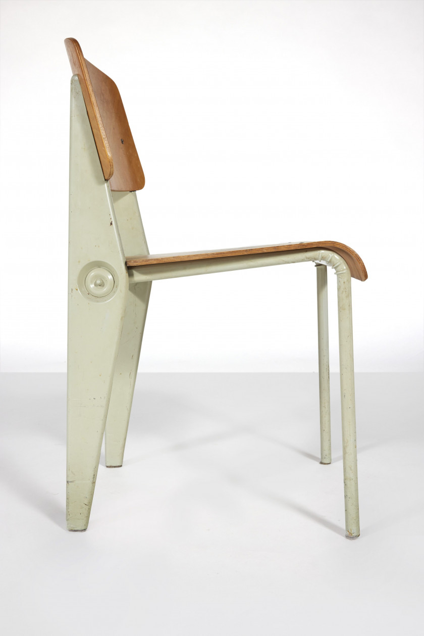 Jean PROUVÉ 1901-1984 Rare ensemble de six chaises modèle «Cafétéria» n°300 dites «Démontable» - circa 1950