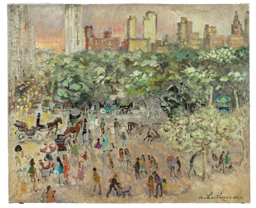 André HAMBOURG 1909 - 1999 Grand Army Plaza, New York - 1973 Huile sur toile