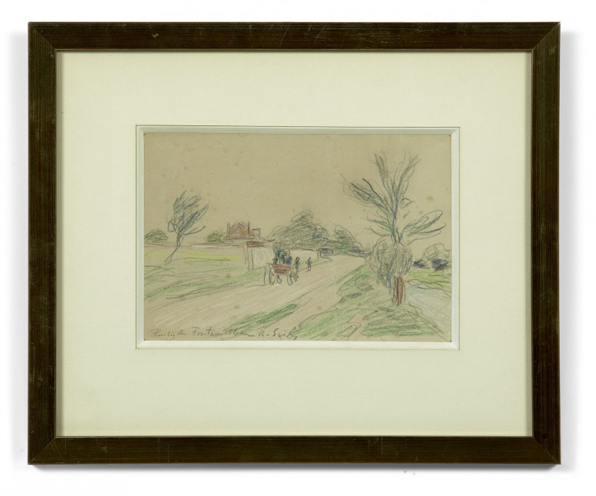 Alfred SISLEY 1839-1899 Route de Fontainebleau Crayon et crayons de couleur sur papier