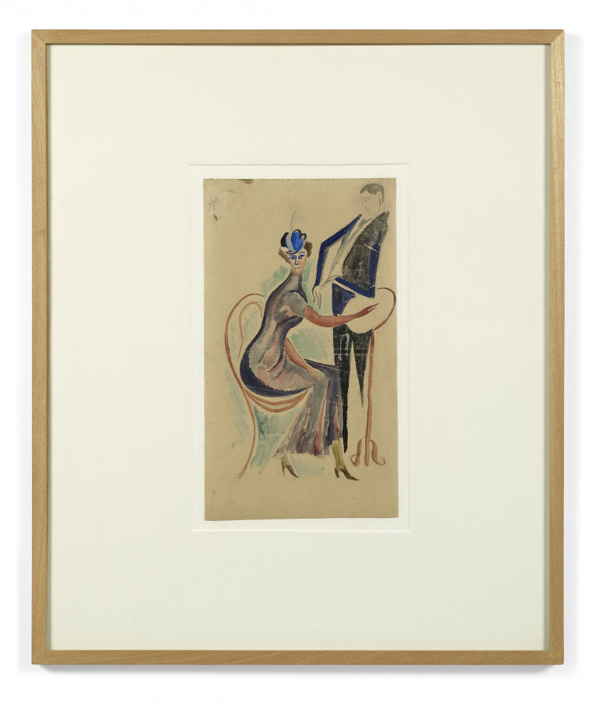 Kyril ZDANEVITCH 1892 - 1969 Portrait de Sofia Georgievna Melnikova et d'Illia Zdanevitch - circa 1919 Aquarelle et crayon sur papie..