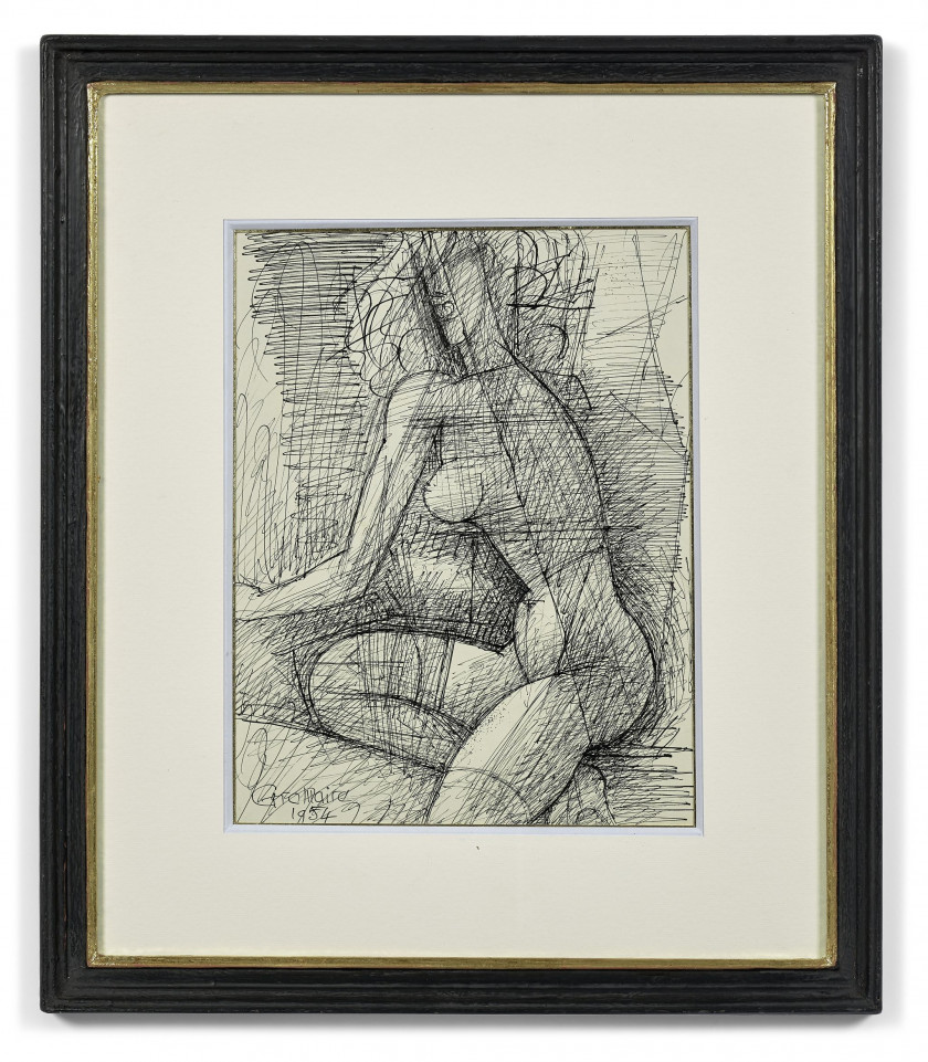 Marcel GROMAIRE 1892 - 1971 Femme nue assise - 1954 Encre de Chine sur papier