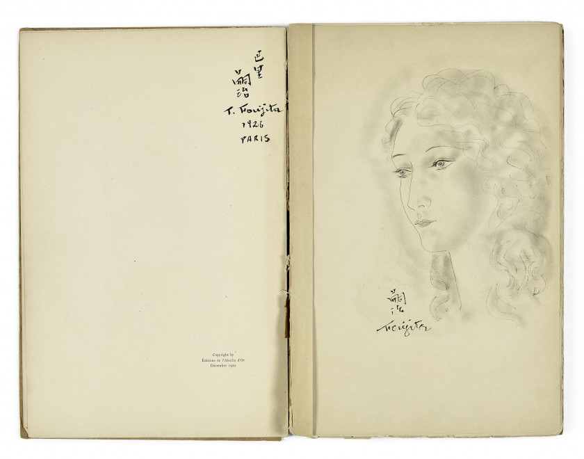 Léonard Tsuguharu FOUJITA 1886- 1968 Portrait de femme - circa 1926 Encre et estompe sur une page de l'ouvrage Légendes japonaises r..