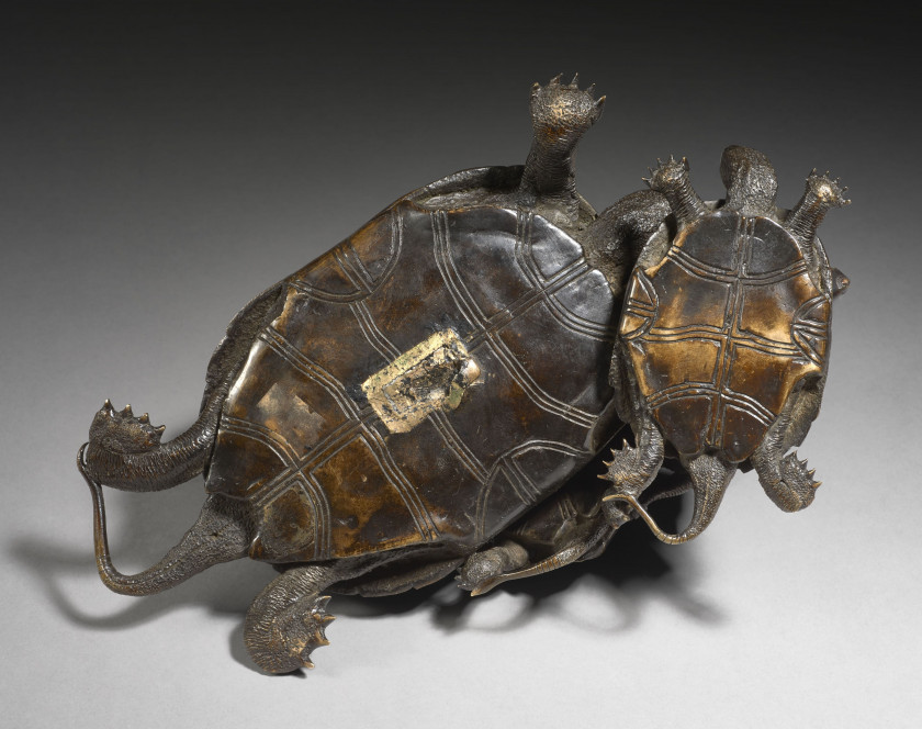 GROUPE DE SIX TORTUES EN BRONZE, Japon, époque Meiji (1868-1912)