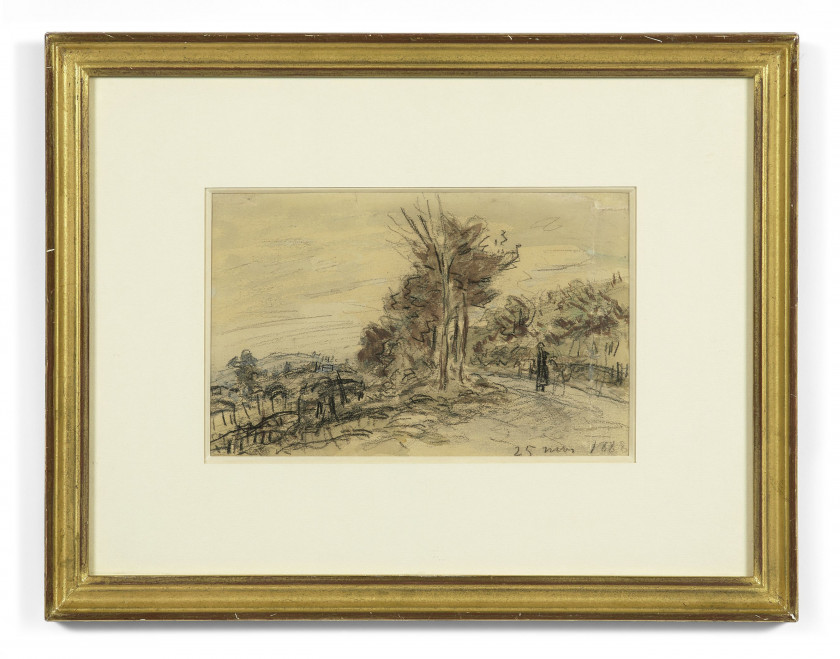 Johan Barthold JONGKIND 1819 - 1891 Paysage - 1888 Aquarelle, crayon gras et crayons de couleur sur papier