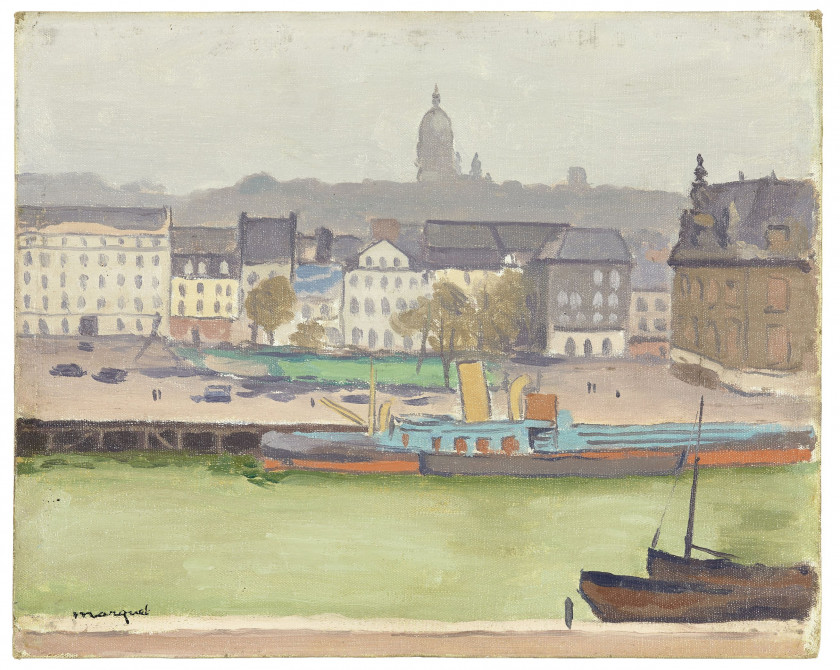 Albert MARQUET 1875 - 1947 Boulogne sur mer, le port et la ville - 1930 Huile sur carton toilé