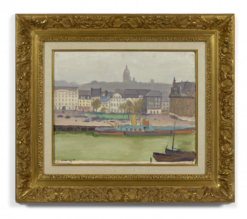 Albert MARQUET 1875 - 1947 Boulogne sur mer, le port et la ville - 1930 Huile sur carton toilé