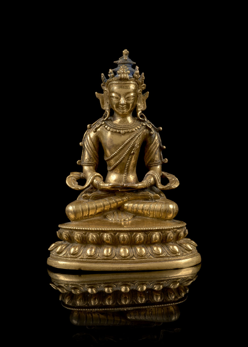 STATUETTE D'AMITAYUS EN BRONZE DORÉ, Sino-tibétain, XVIIIe siècle