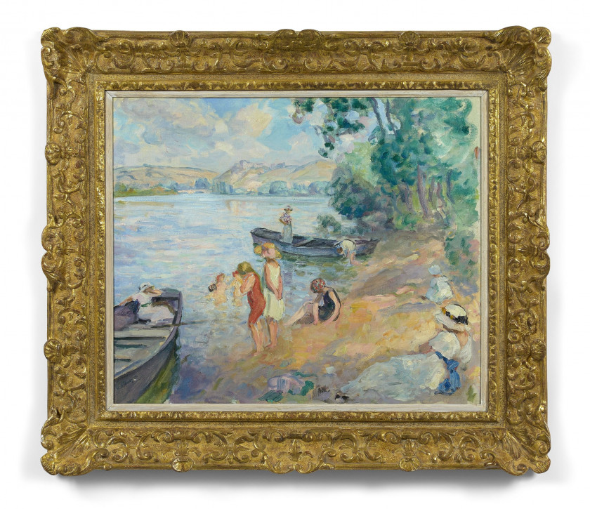 Henri LEBASQUE 1865 -1937 Baigneuses près des Andelys - circa 1920 Huile sur toile