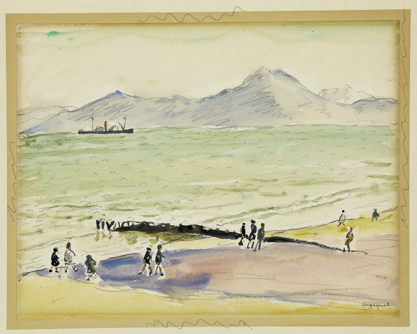 Albert MARQUET 1875 - 1947 La digue à la Goulette Aquarelle et crayon sur papier