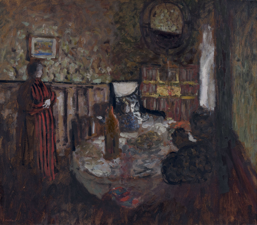 Edouard VUILLARD 1868- 1940 Annette assise entre sa mère et sa grand-mère - circa 1906 Huile sur carton