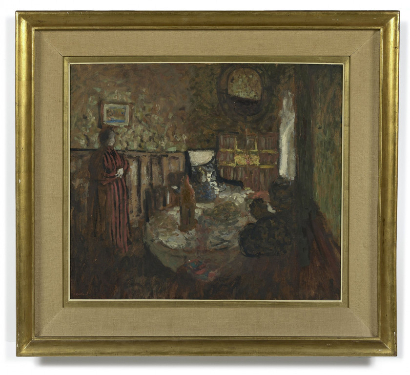 Edouard VUILLARD 1868- 1940 Annette assise entre sa mère et sa grand-mère - circa 1906 Huile sur carton