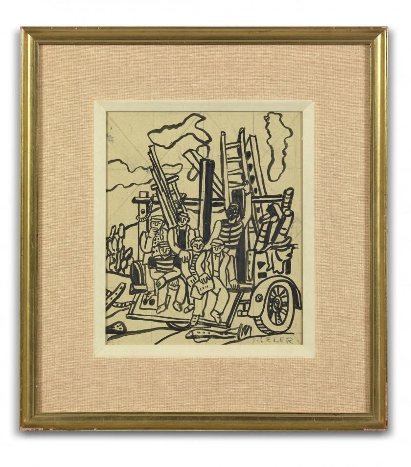 Fernand LEGER 1881 - 1955 Le camion - circa 1950 Encre sur calque marouflé sur toile