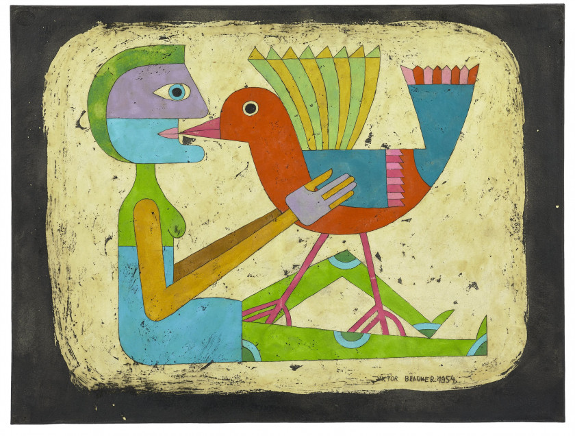 Victor BRAUNER 1903 - 1966 Initiation à la liberté - 1954 Cire sur papier marouflé sur panneau d'isorel