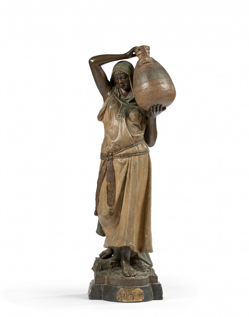 Friedrich GOLDSCHEIDER 1845-1897 Porteuse d'eau, ca 1897 Épreuve en terre cuite polychrome