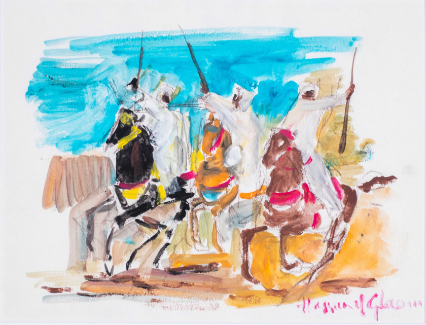 Hassan EL GLAOUI 1923-2018 Fantasia Aquarelle et gouache sur papier