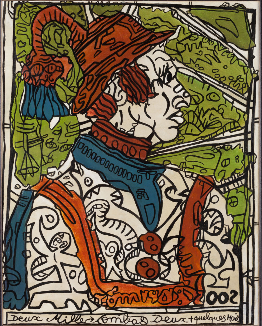 Robert COMBAS Né en 1957 Chapeauté De Frais Rouge et Bleuet, 2002 Acrylique sur toile