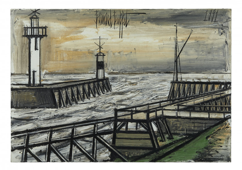 Bernard BUFFET 1928- 1999 Phare et balise à la sortie du port - 1991 Huile sur toile