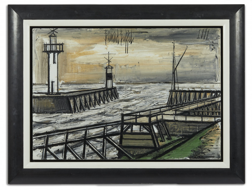 Bernard BUFFET 1928- 1999 Phare et balise à la sortie du port - 1991 Huile sur toile