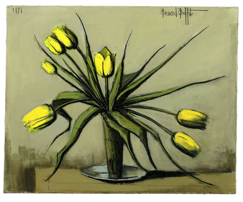 ¤ Bernard BUFFET 1928 - 1999 Les tulipes jaunes - 1976 Huile sur toile