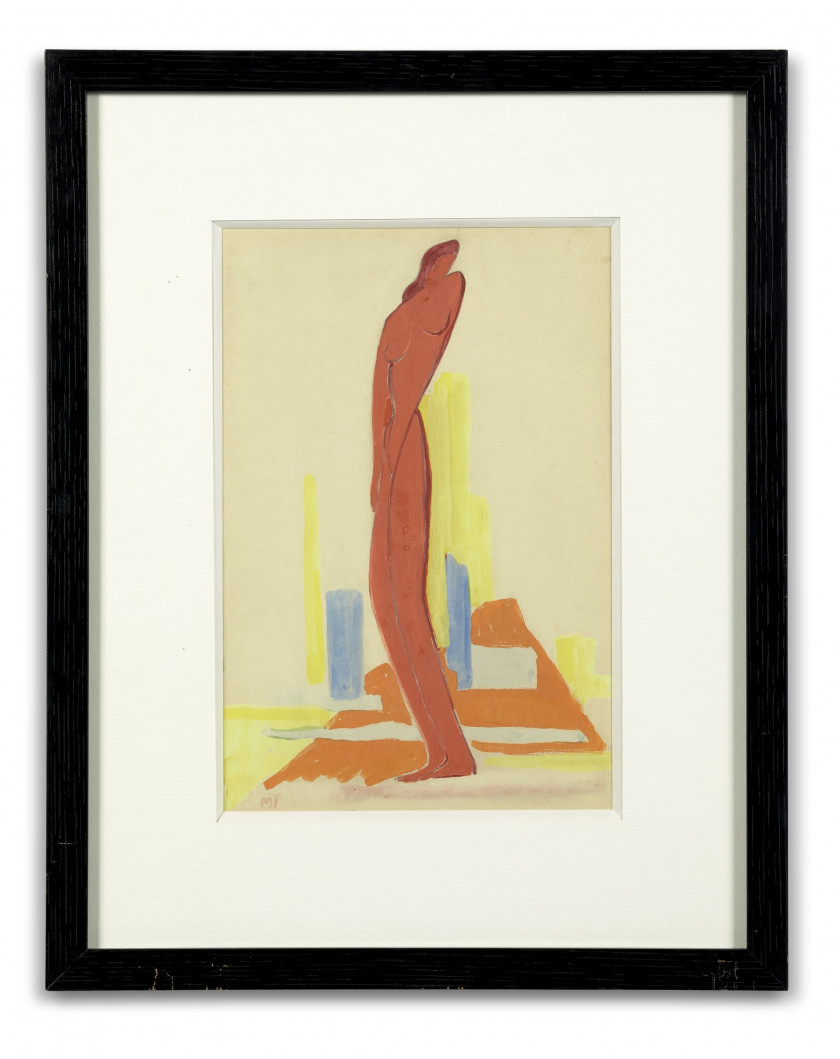 Janos MATTIS TEUTSCH 1884 - 1960 Figure debout - circa 1925-1926 Gouache sur papier
