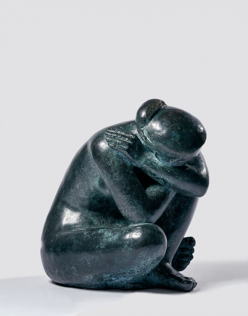 Antoniucci VOLTI 1915 - 1989 Méditation - circa 1980 Bronze à patine noire nuancée bleu vert