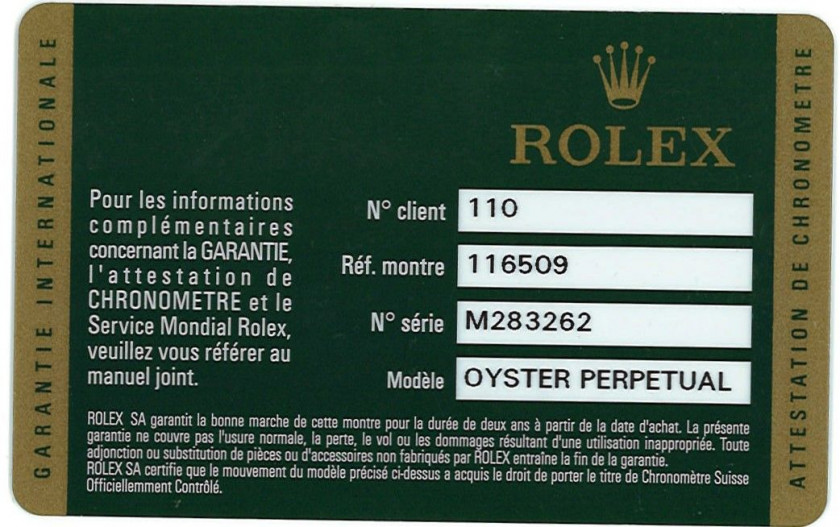 ROLEX  Daytona, ref. 116509, n° M283262