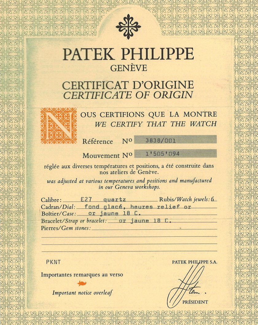PATEK PHILIPPE  Ellipse, ref. 3838/001, n° 1505094