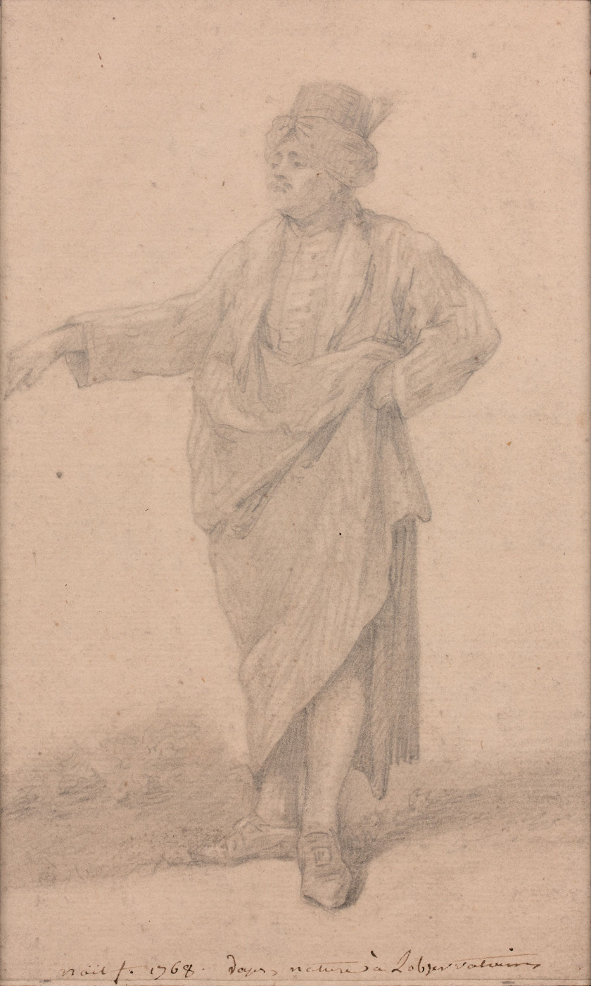 Alexandre-Jean NOËL Brie-Comte-Robert, 1752 - Paris, 1834 Personnage oriental debout Crayon noir, estompe