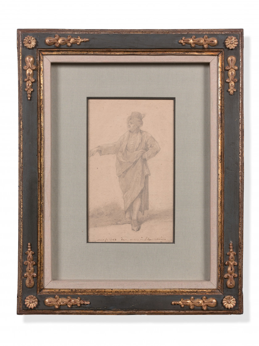 Alexandre-Jean NOËL Brie-Comte-Robert, 1752 - Paris, 1834 Personnage oriental debout Crayon noir, estompe