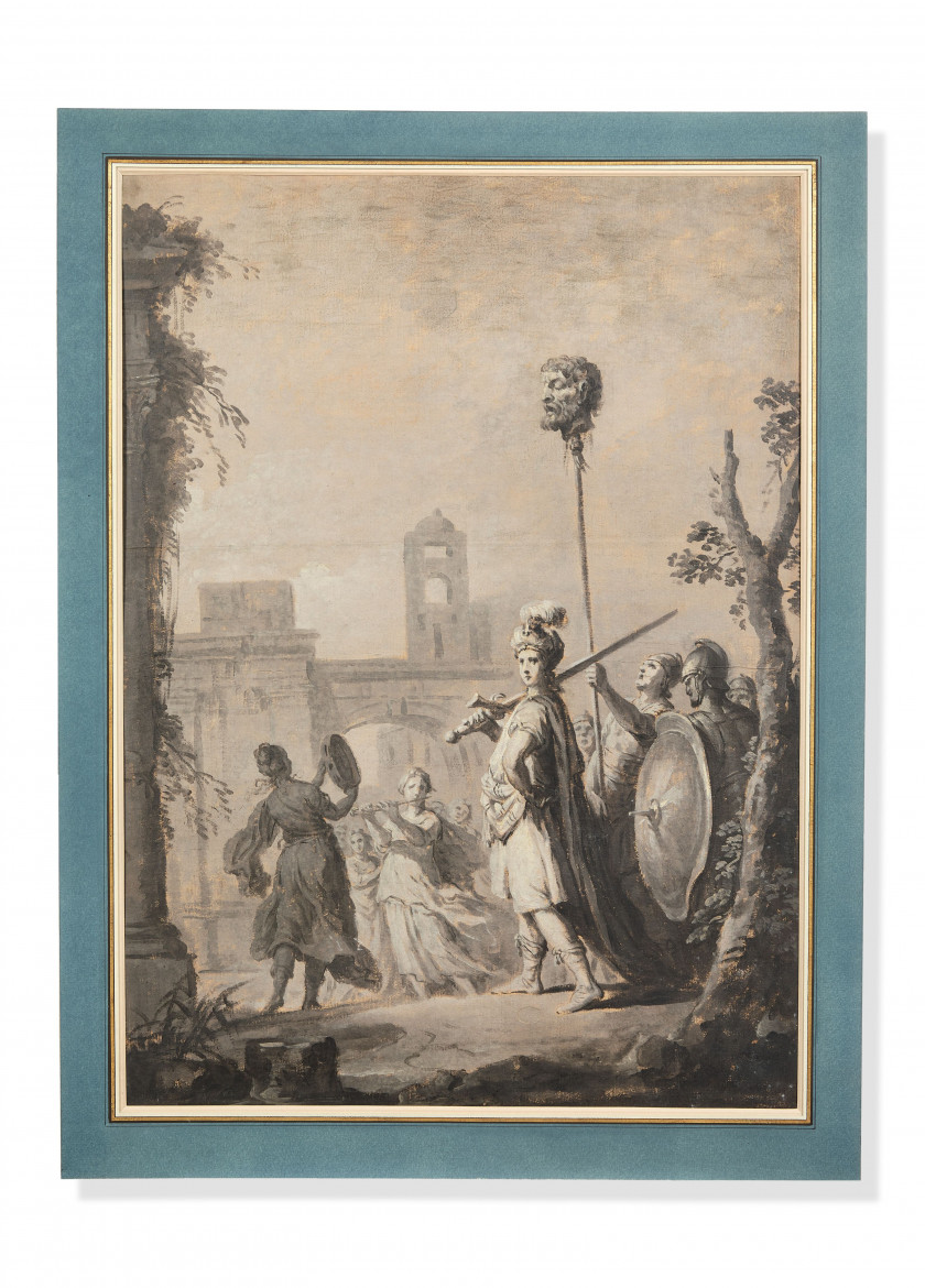 Giuseppe ZOCCHI Florence, vers 1711 - 1767 Le triomphe de David Huile sur papier