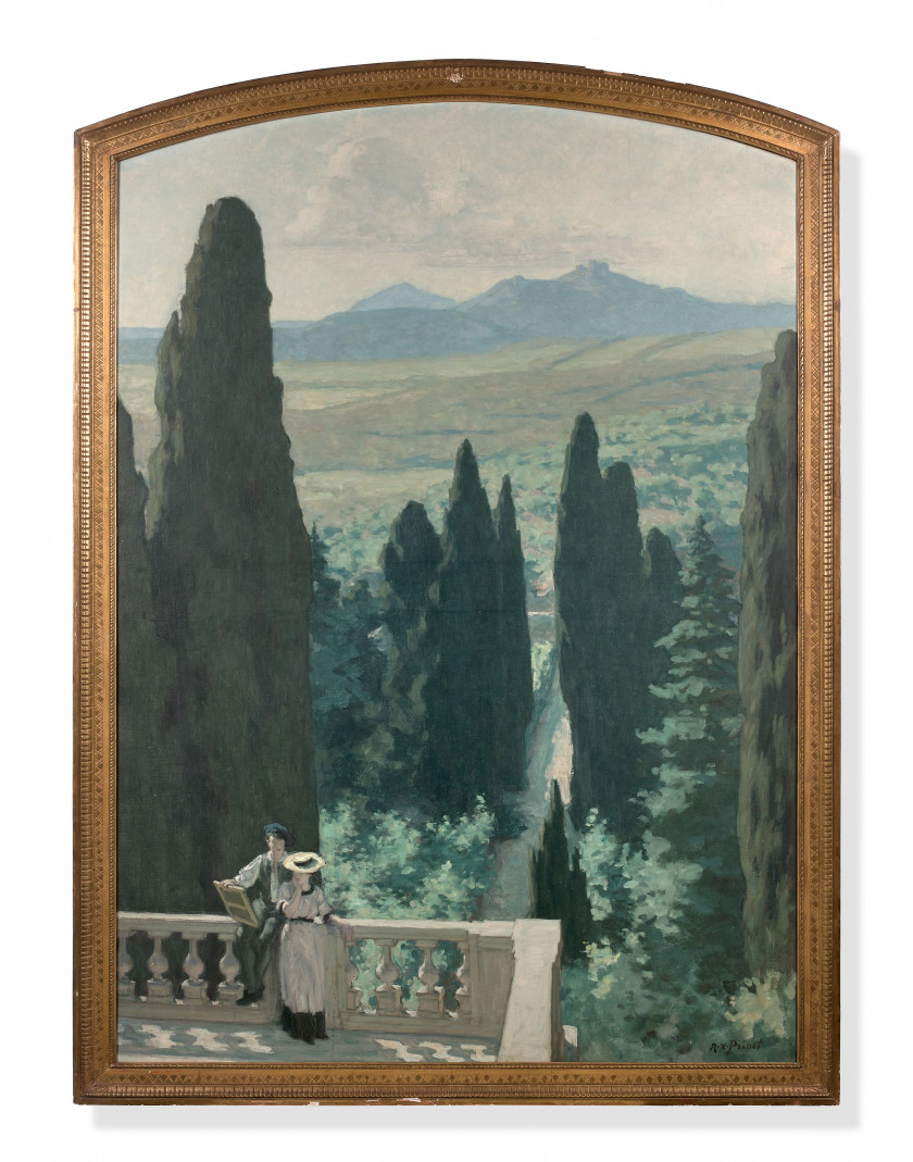 René-Xavier PRINET Vitry-le-François, 1861 - Bourbonne-les-Bains, 1946 La terrasse et les cyprès de la villa d'Este à Tivoli Huile s..