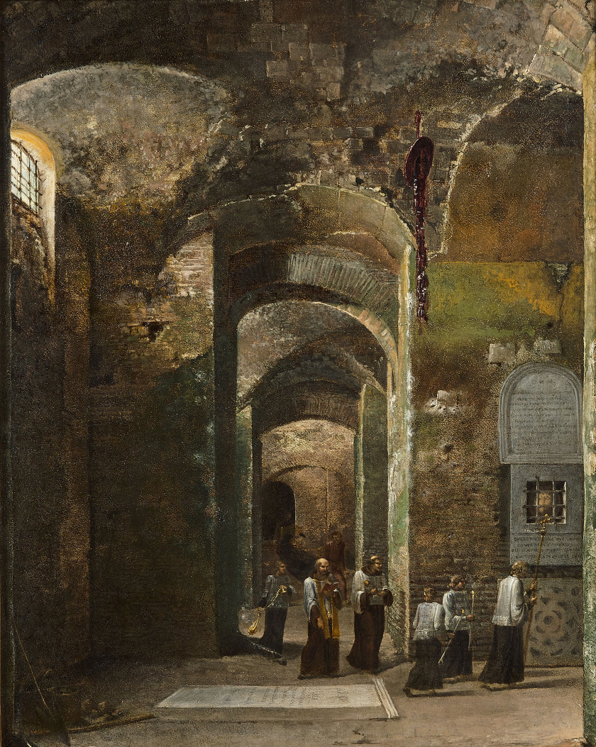 François-Marius GRANET Aix-en-Provence, 1775 - 1849 Procession dans la crypte de San Martino ai Monti à Rome Huile sur toile