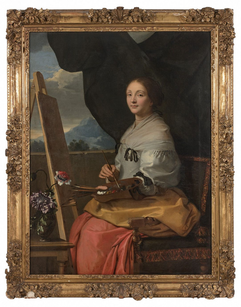 Ecole française du XVIIe siècle  Portrait de Catherine Duchemin (1630-1698), peintre de fleurs, épouse du sculpteur François Girardo...