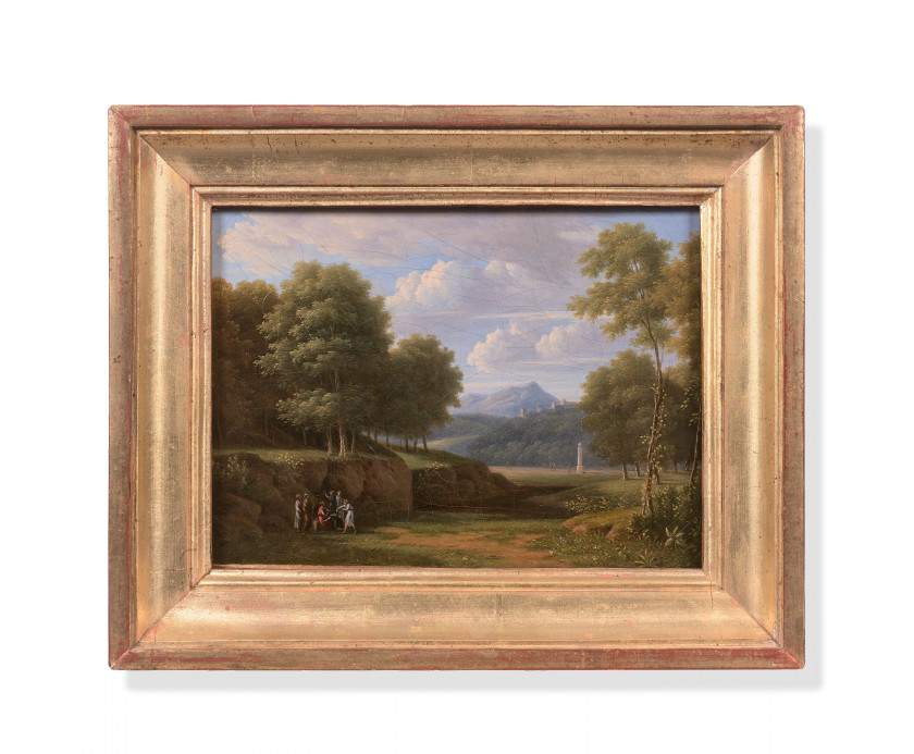 Jean-Victor BERTIN Paris, 1767 - 1842 Le jeu du frappe-main dans un paysage classique Huile sur toile
