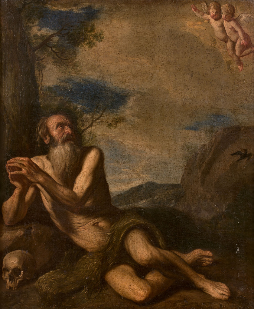 Attribué à Domenico GARGIULO, dit Micco Spadaro Naples, vers 1609 - vers 1675 Saint Paul ermite Huile sur toile