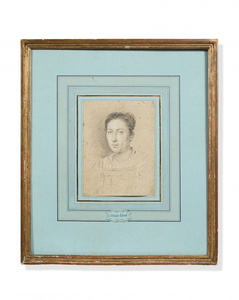 Ottavio LEONI Rome, 1578 - 1630 Portrait de femme au collier de perles Crayon noir et rehauts de craie blanche