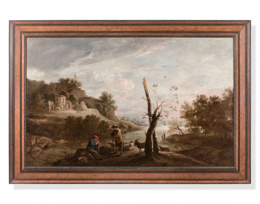 David TENIERS Bruxelles, 1610 - 1690 Bergers et leurs troupeaux dans un paysage Huile sur toile