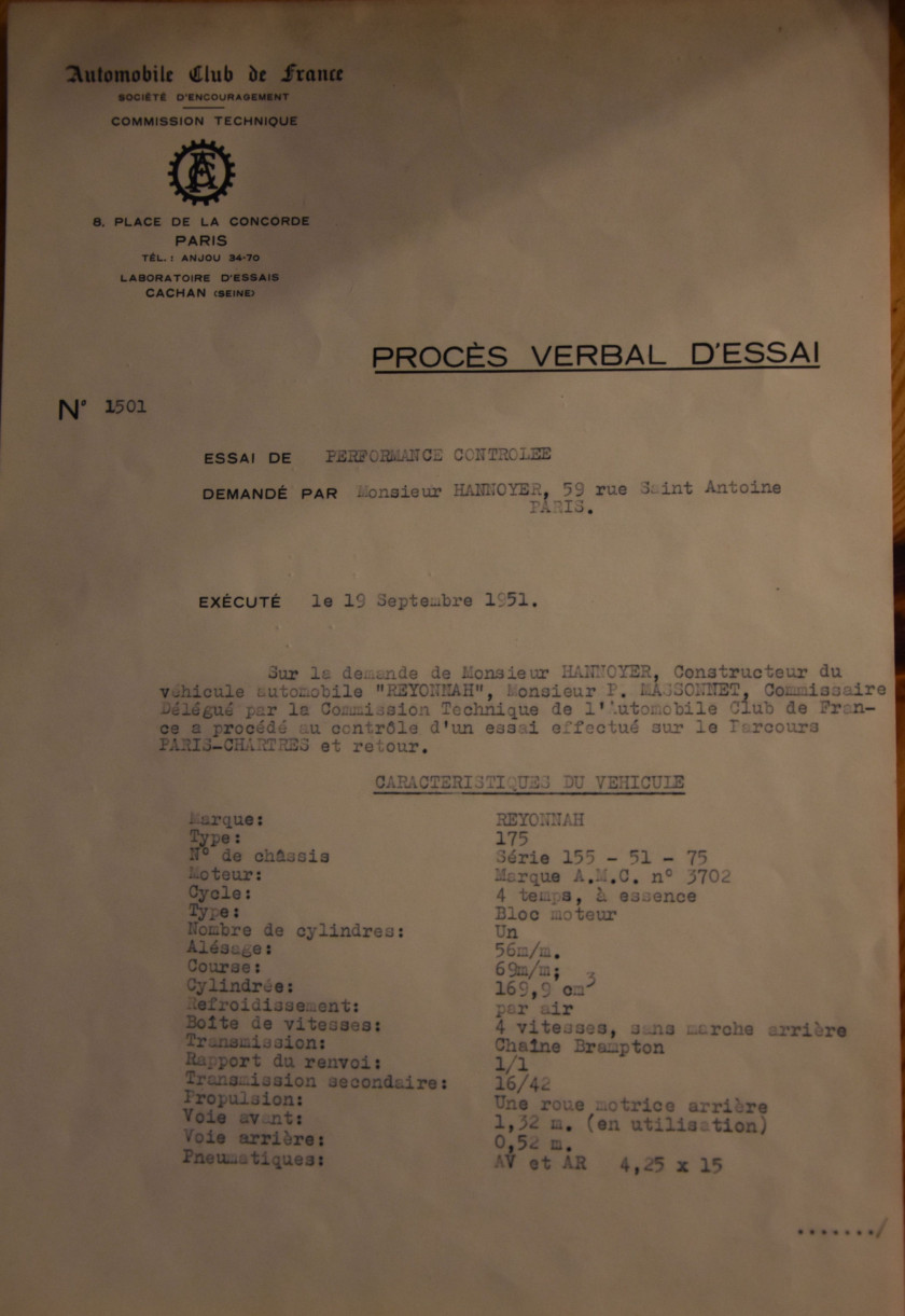 1951 Reyonnah 175 Prototype n°1  No reserve