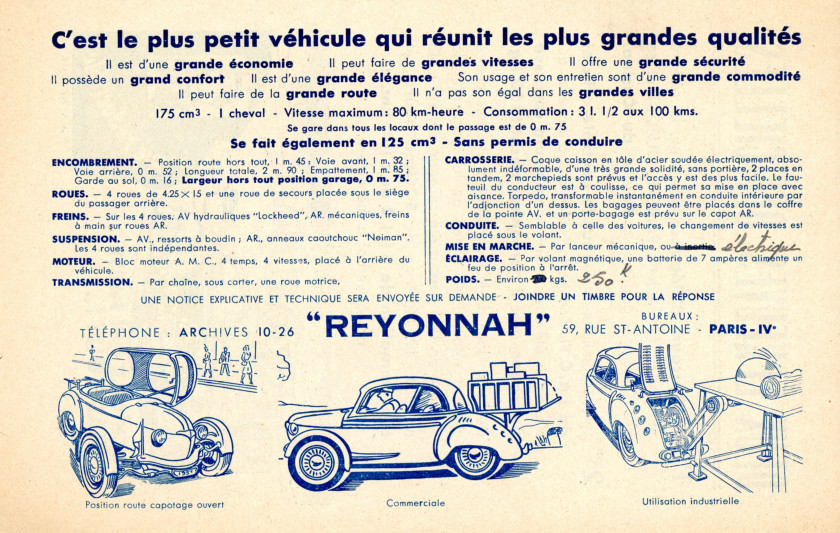 1951 Reyonnah 175 Prototype n°1  No reserve